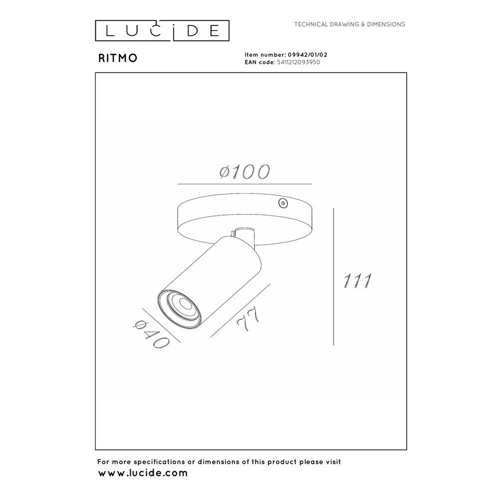 Deckenscheinwerfer Ritmo Mini GU10 Gold Lucide 5411212093950