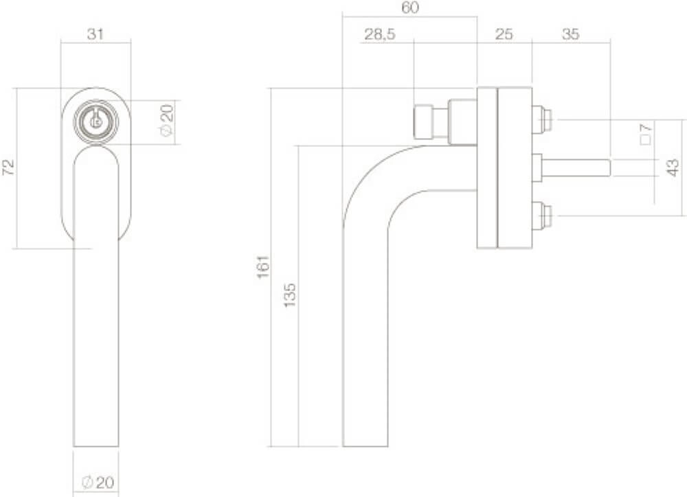 Fenstergriff gerade Ventra abschließbarer Edelstahl Intersteel 8714186366660
