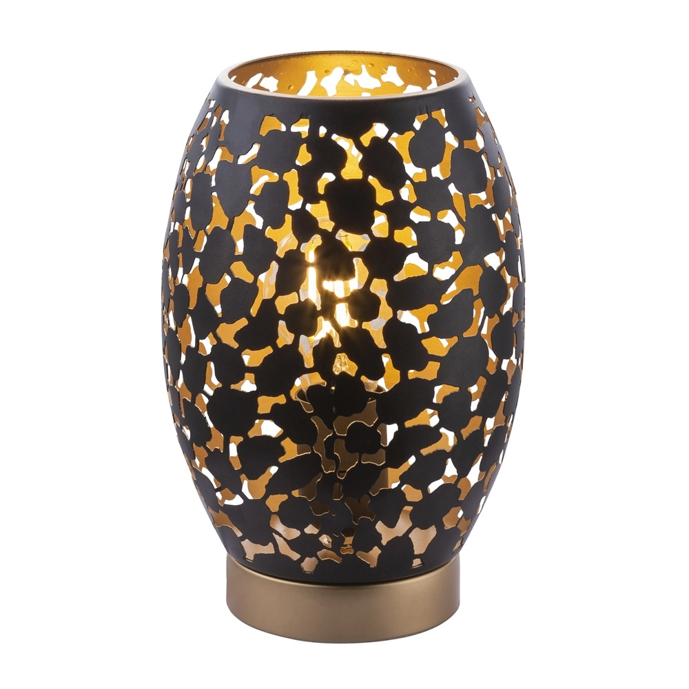 Tischlampe Narri Schwarz mit Gold – grobe Löcher
