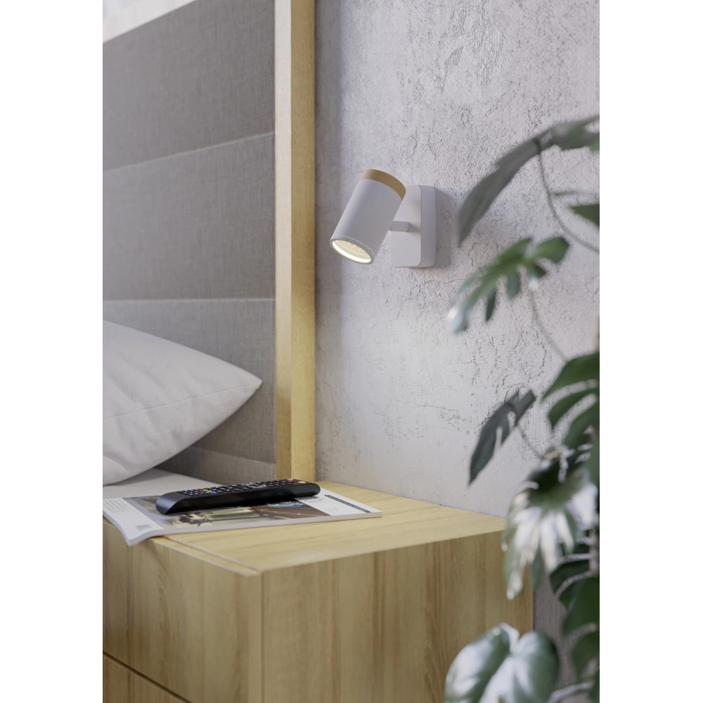 Wandleuchte Consuma Einzelzimmer weiß mit Holz Eglo 9008606323678