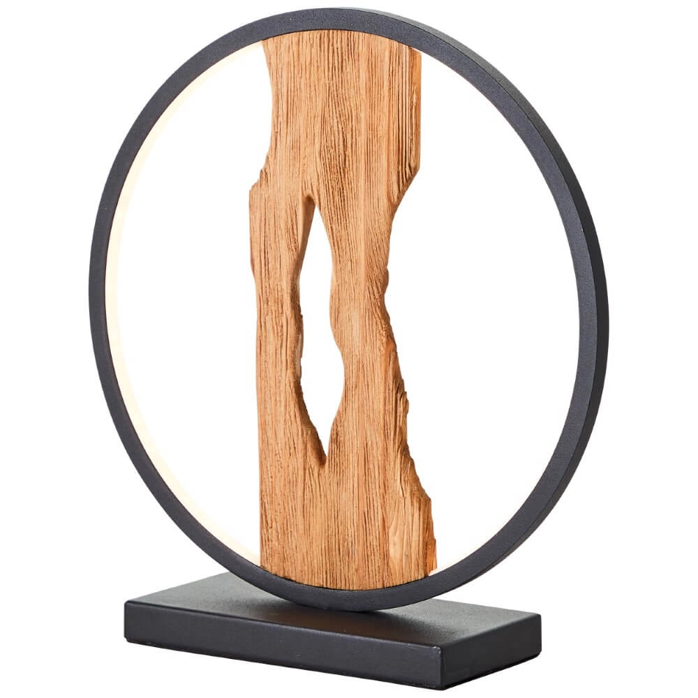 Tischlampe Chaumont rund schwarz mit Holz Brilliant 4004353414978