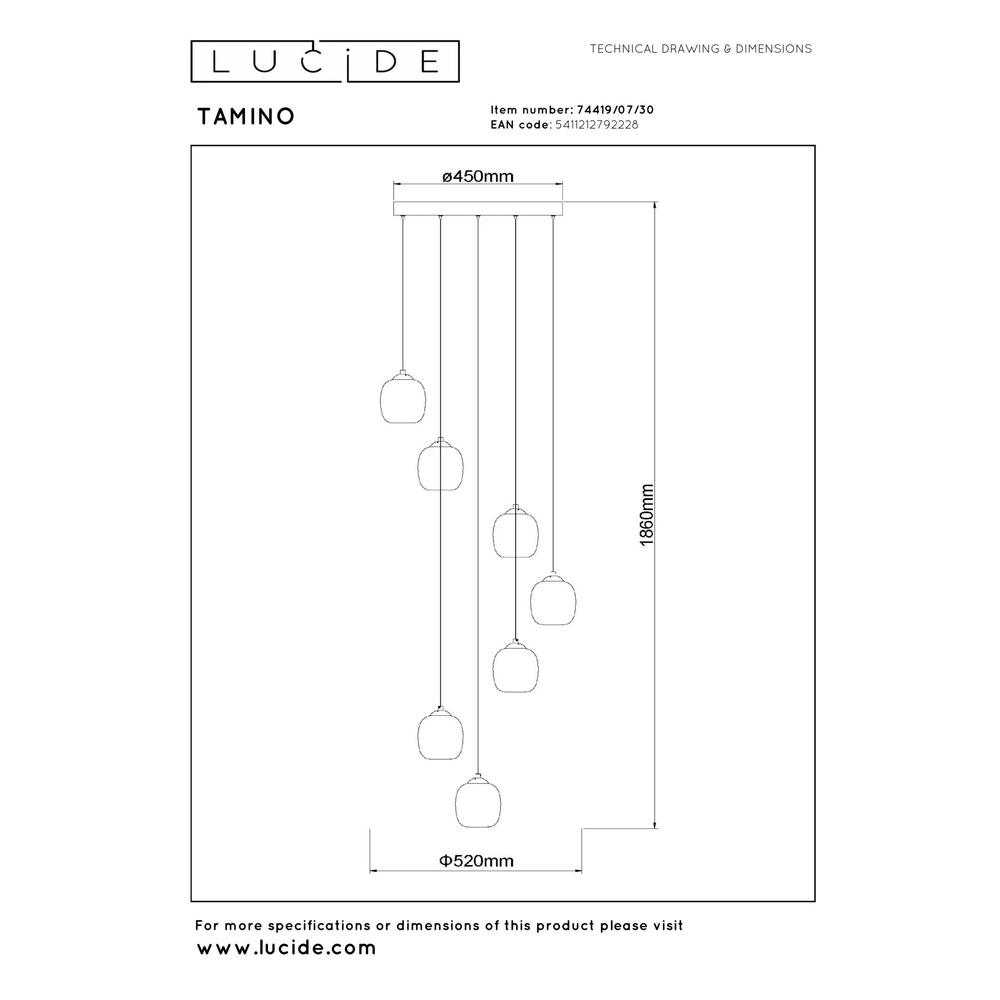 7-Licht Pendellampe Tamino Schwarz Lucide 5411212792228