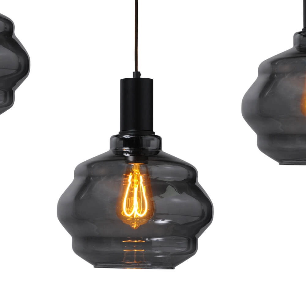 5-flammige Hängelampe - schwarz - Porto mit Kugelrauchgläsern - Ø 24cm Masterlight 8718121270159