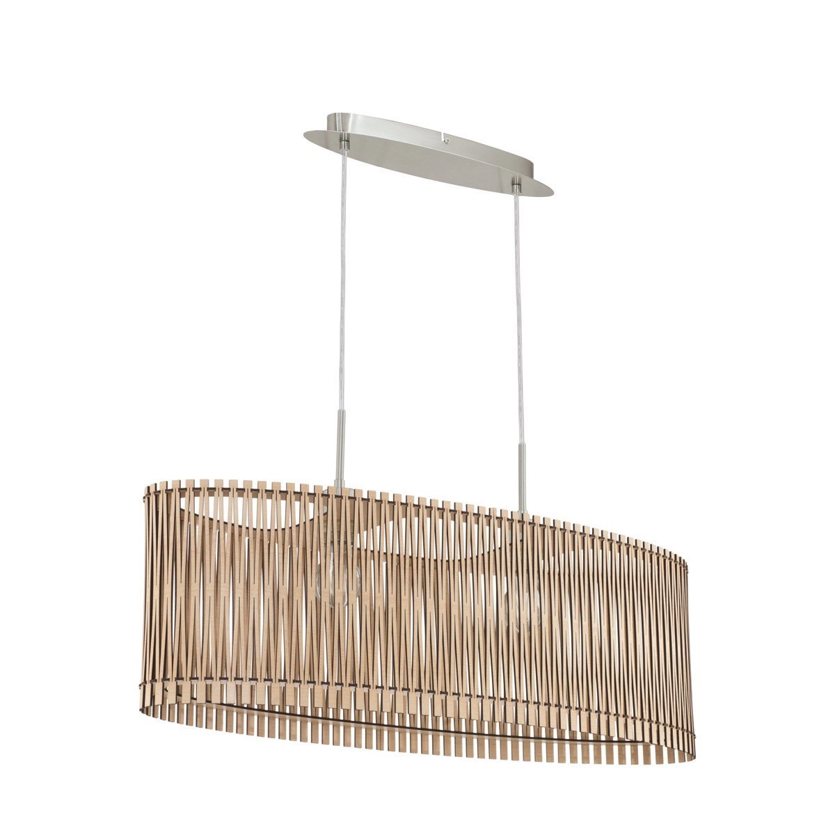 Pendelleuchte Sendero Oval Nickel Matt mit hellem Holzbraun