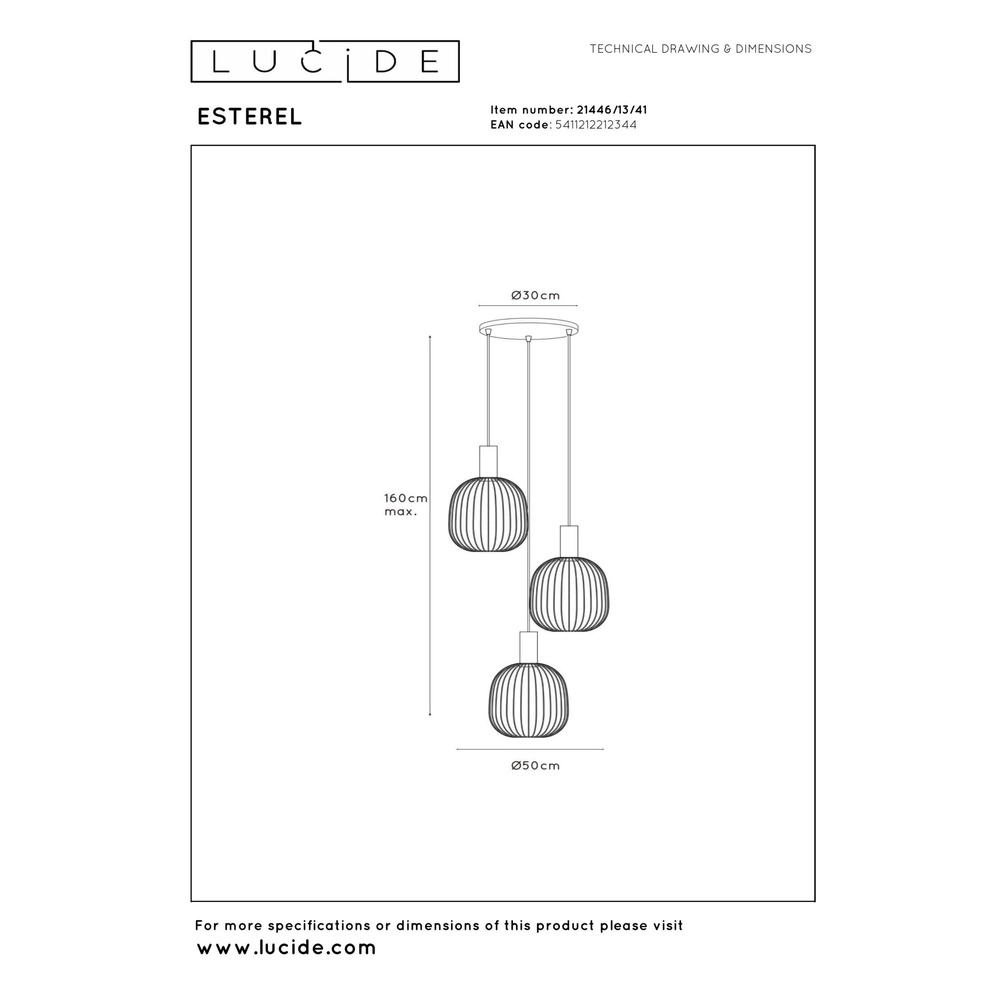3-Licht Pendellampe Esterel sandbraune Mini-GU10-Patrone Lucide 5411212212344