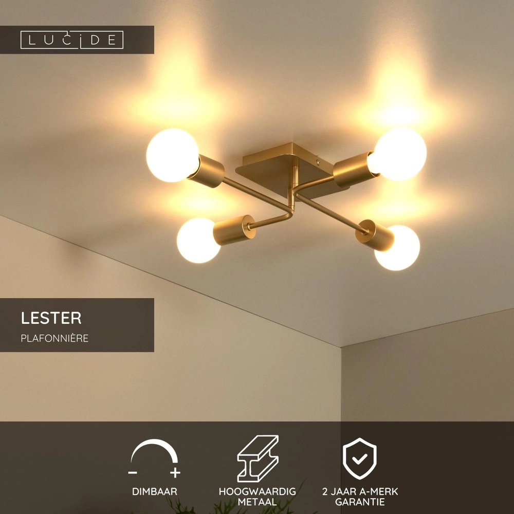 Deckenlampe Lester 4-Licht Gold Lucide 5411212211736