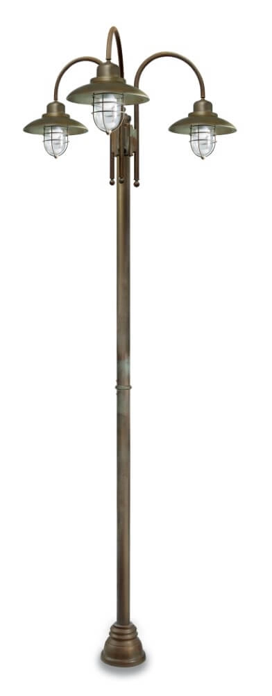 Stehlampe Patio Cage XL – 3-flammig aus gealtertem Messing