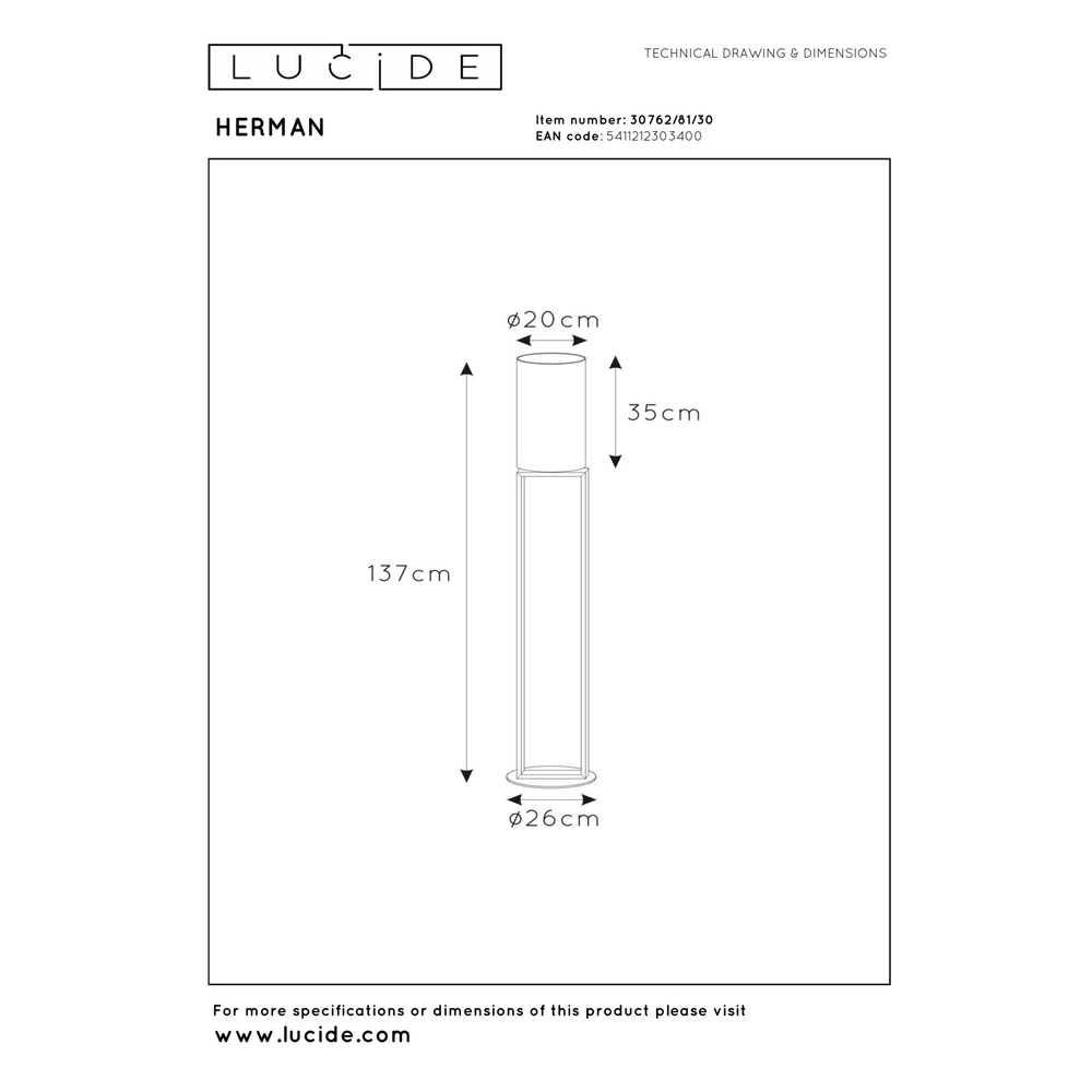 Stehlampe Herman Schwarz Lucide 5411212303400