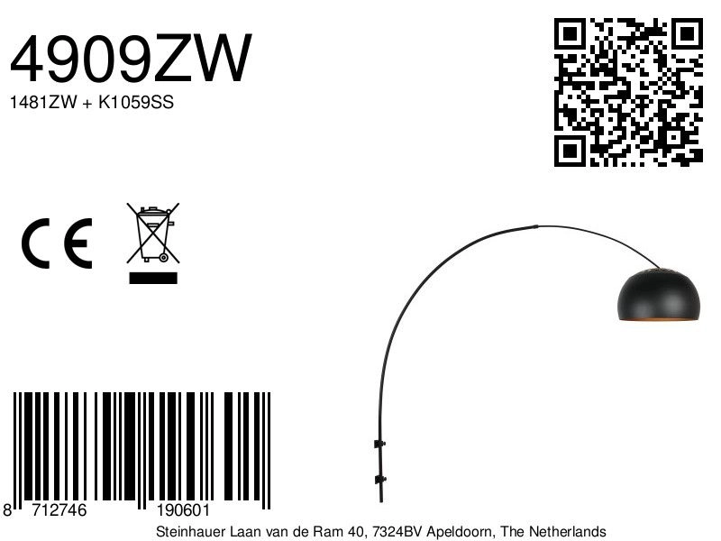 Schwarze Wandlampe Globe Black Steinhauer 8712746190601