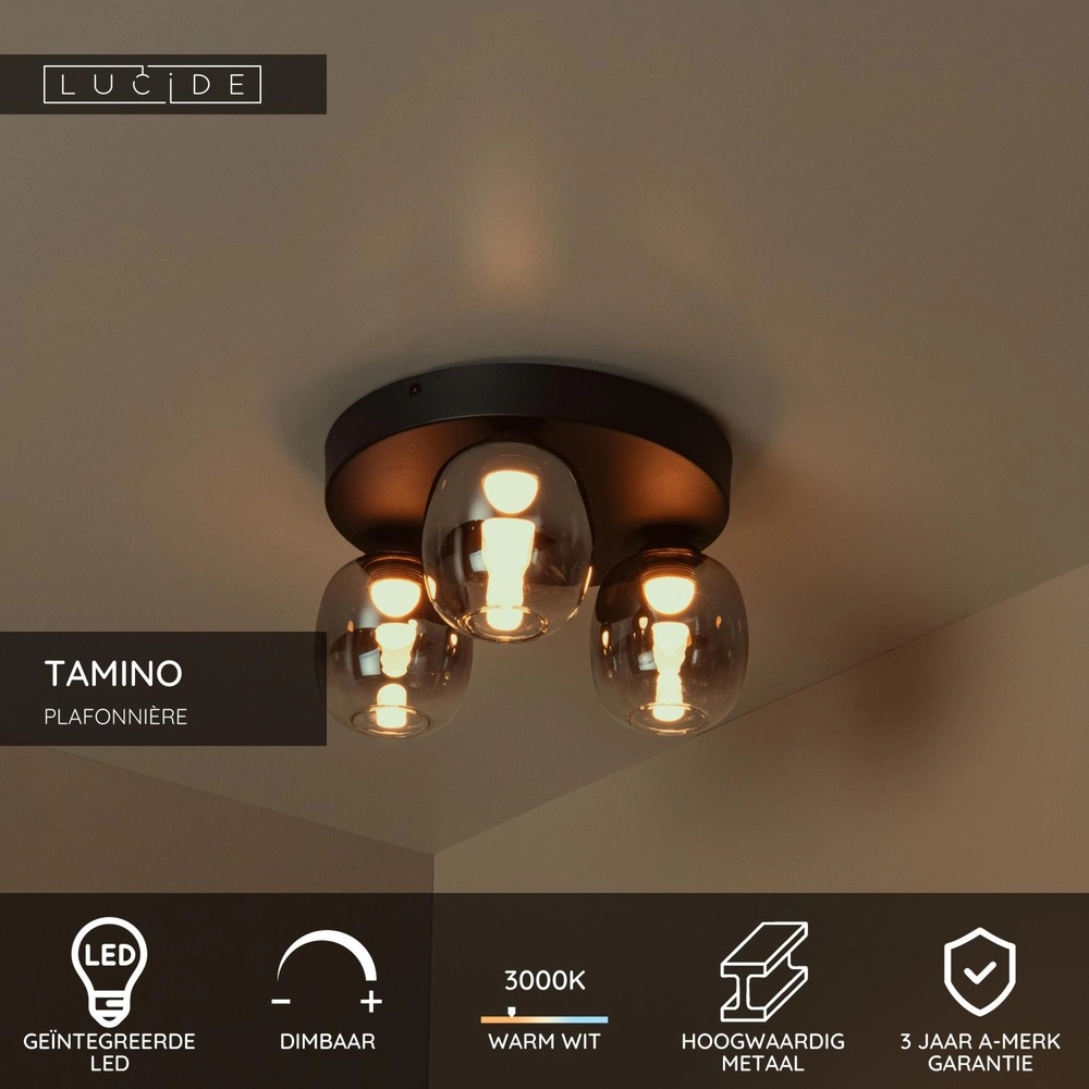 3-Licht Deckenlampe Tamino Schwarz Lucide 5411212741233