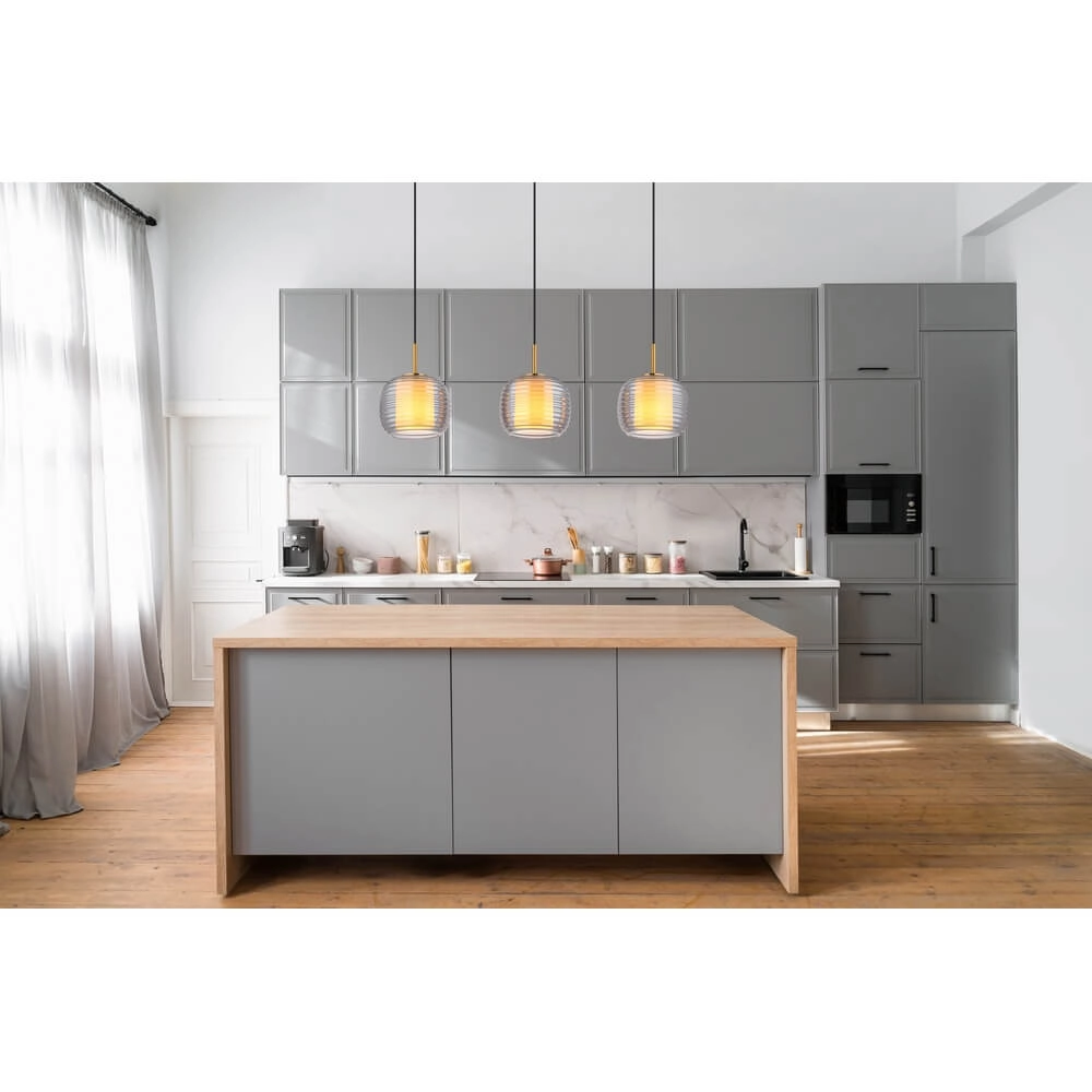 Design-Pendelleuchte Lampigna schwarz mit Braunglas 3-flammig Globo 9007371471614
