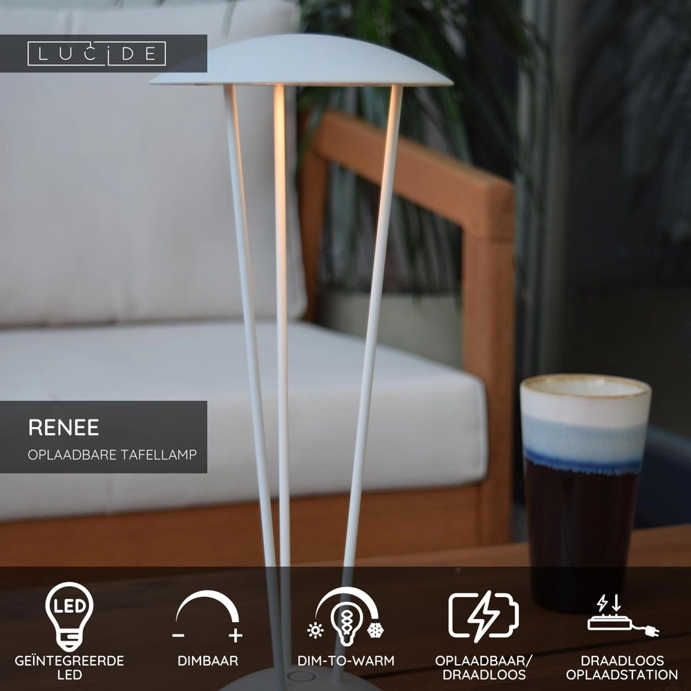 Design-Tischlampe Renee Weiße wiederaufladbare Weiße Lucide 5411212272317