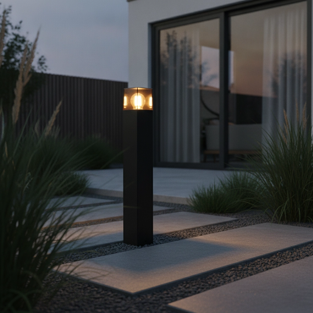 Moderne Gartenlampe Denver Schwarz mit Rauchglas 60 cm