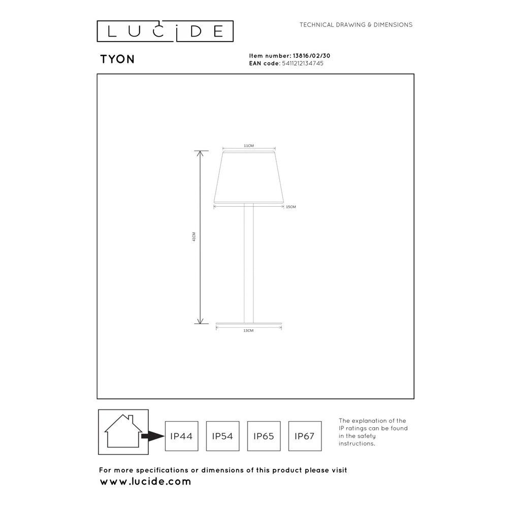 Wiederaufladbare Tischlampe Tyon Schwarz Lucide 5411212134745