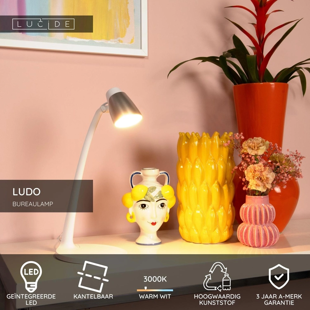 Schreibtischlampe Ludo Weiß Lucide 5411212185884