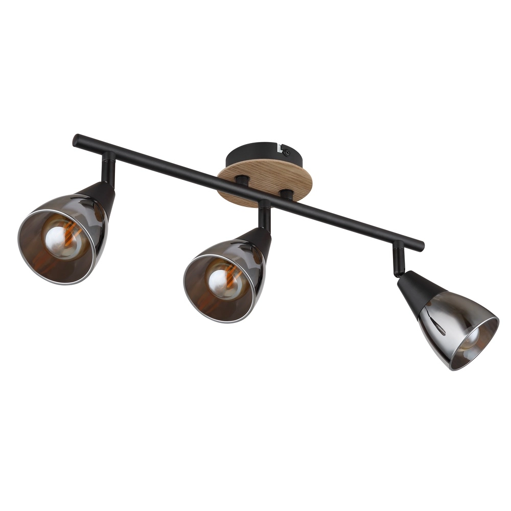 3-Licht Deckenlampe Mubby Schwarz mit Holzoptik Globo 9007371448869