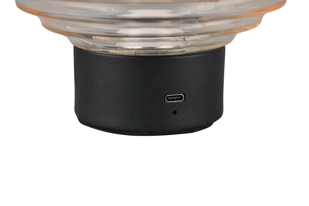 Wiederaufladbare Tischlampe schwarz Earl Bernsteinfarbenes Glas Trio 4017807601923