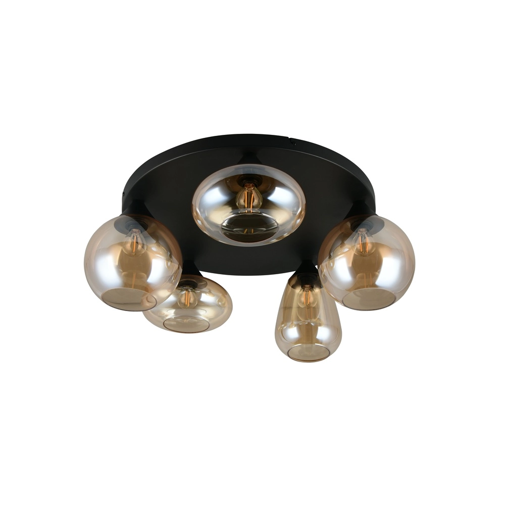 5-flammige Deckenleuchte Lumina schwarz mit Braunglas Trio 4017807663174