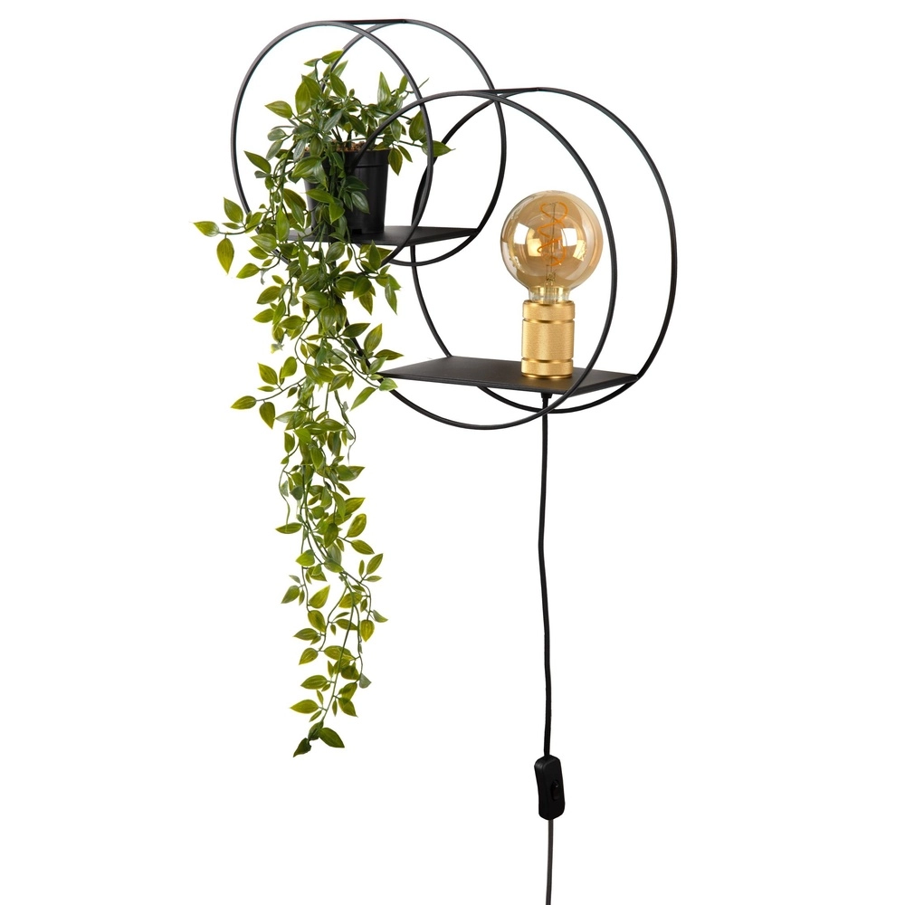 Einzigartige Wandlampe Circle Schwarz mit Regalen
