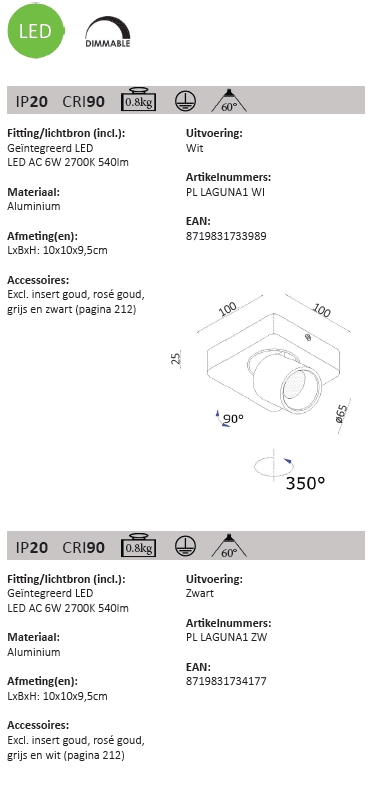 LED Scheinwerfer Laguna Schwarz Artdelight 8719831734177