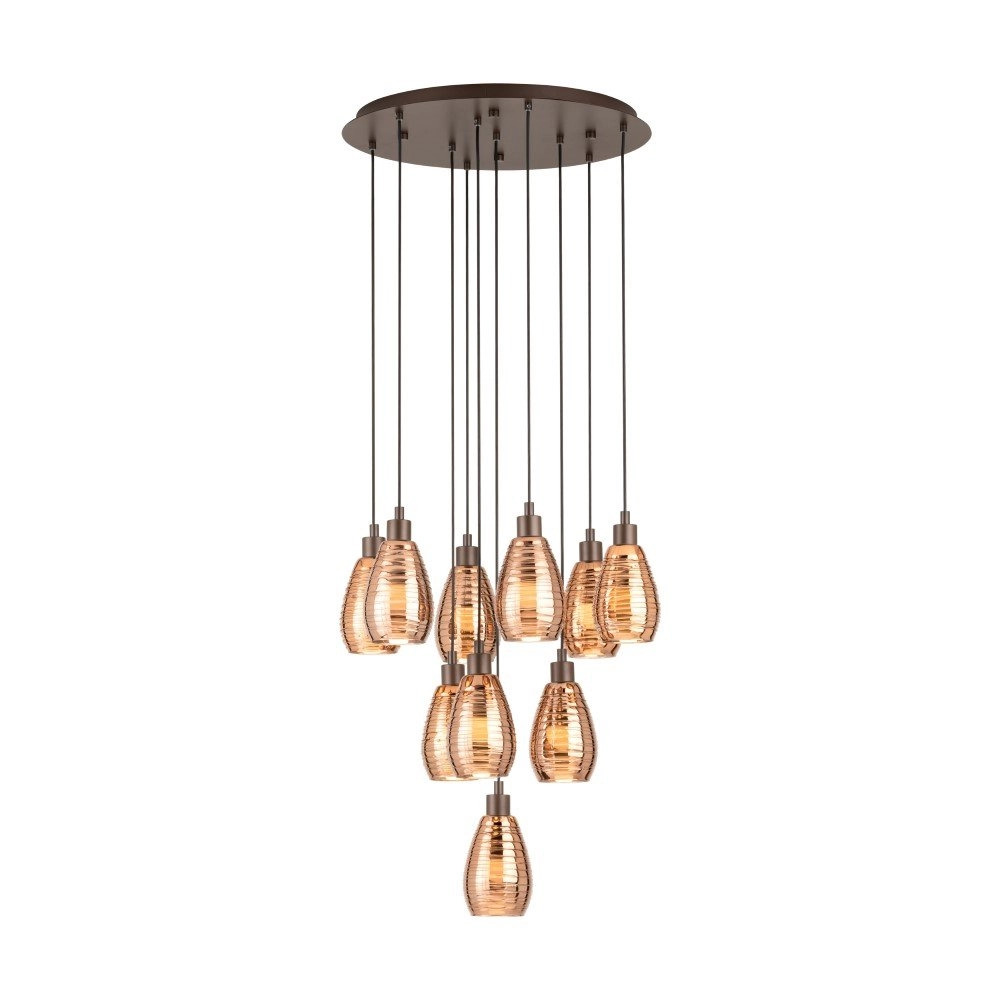 Pendelleuchte Siracusa 10 Lichtbraun mit Kupferglas