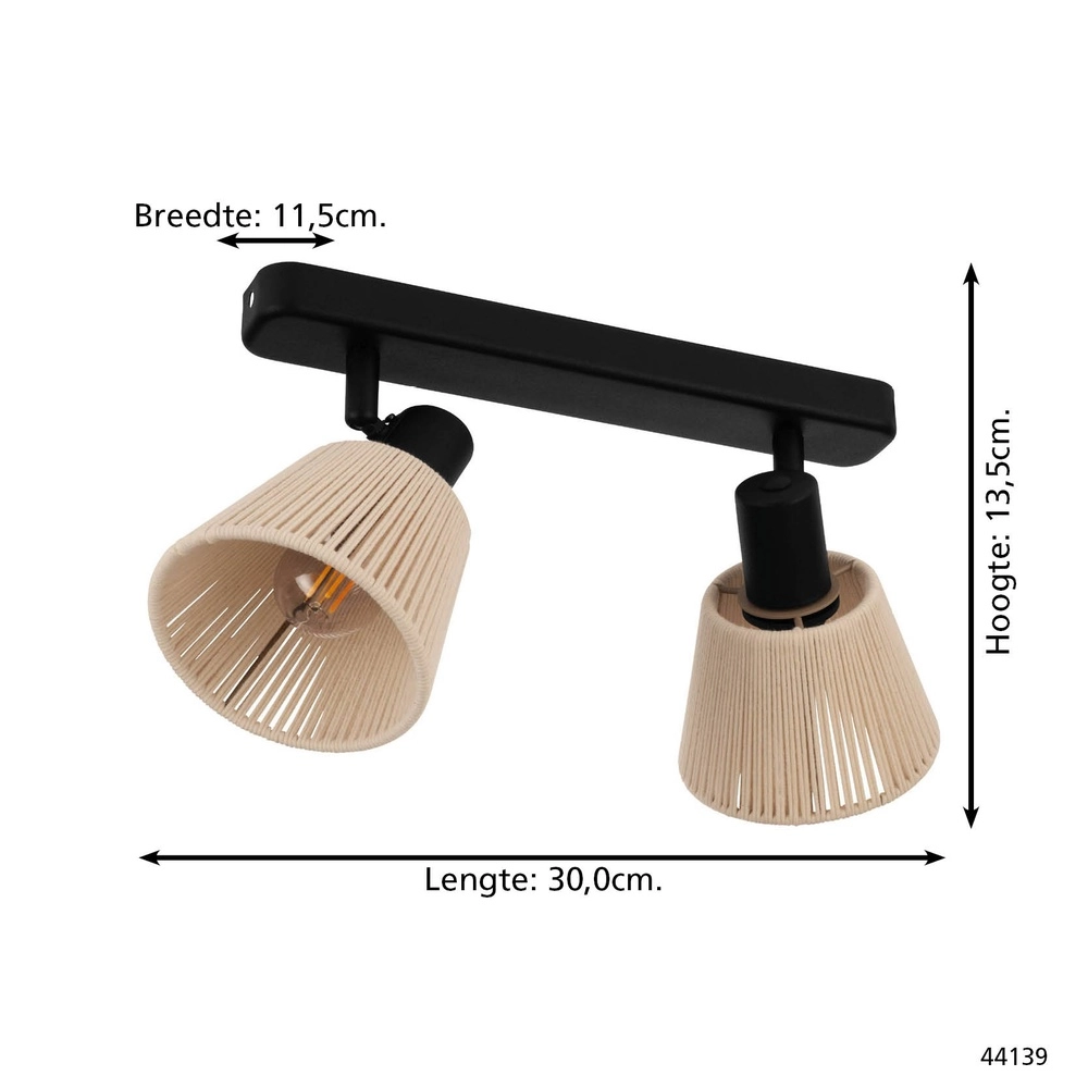 Deckenlampe Seagard schwarz mit Rattan 2-flammig Eglo 9008606359837