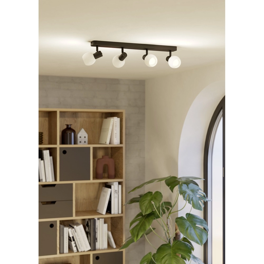Deckenlampe Castellazo 4-Licht Schwarz mit weißem Glas