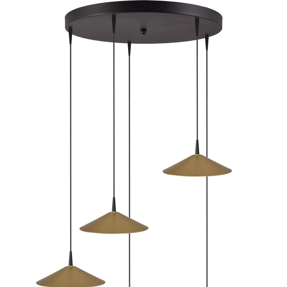 5-Licht Pendellampe Ceppo schwarz mit goldenem Ø 22 cm rund. Masterlight 8718121358734