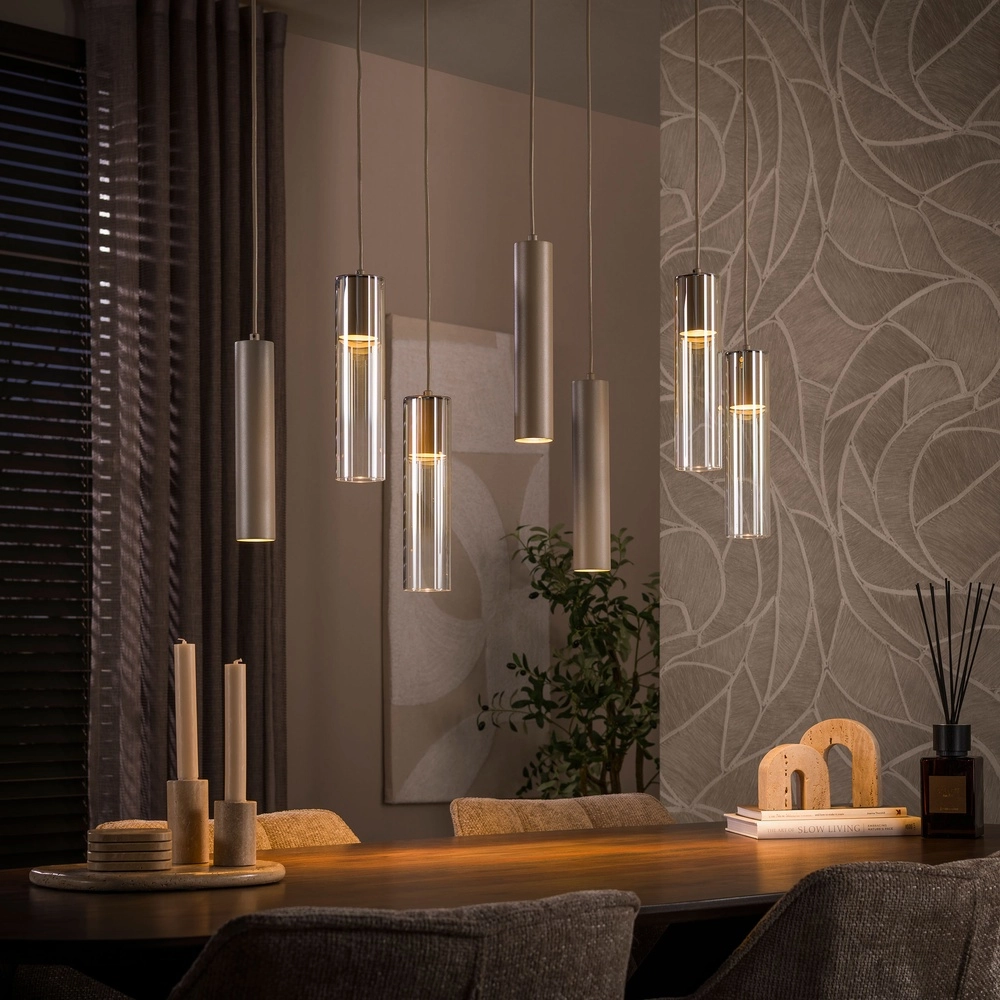 Elegante Pendellampe Lungo Sandbraun 7-Lichter