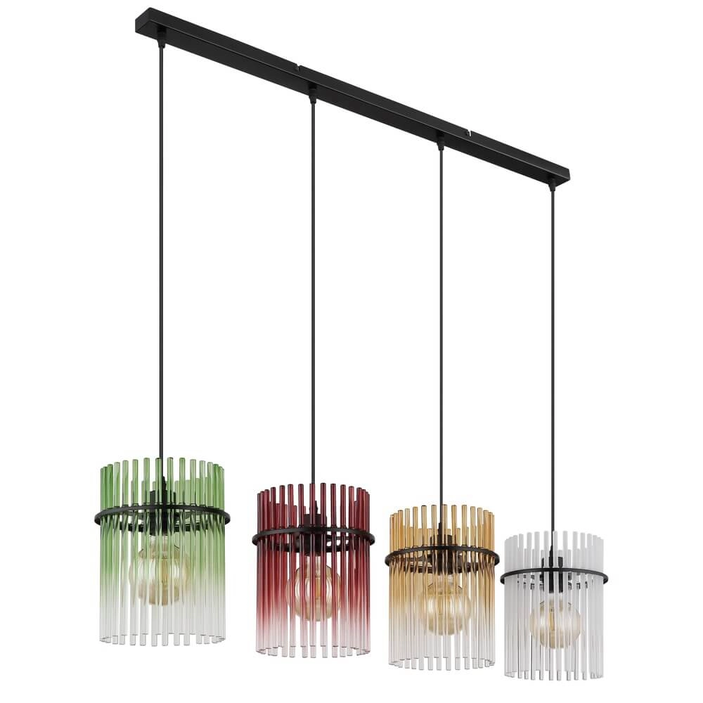 Schwarze Pendelleuchte Gorley Farbiges Glas 4-flammig Globo 9007371484003