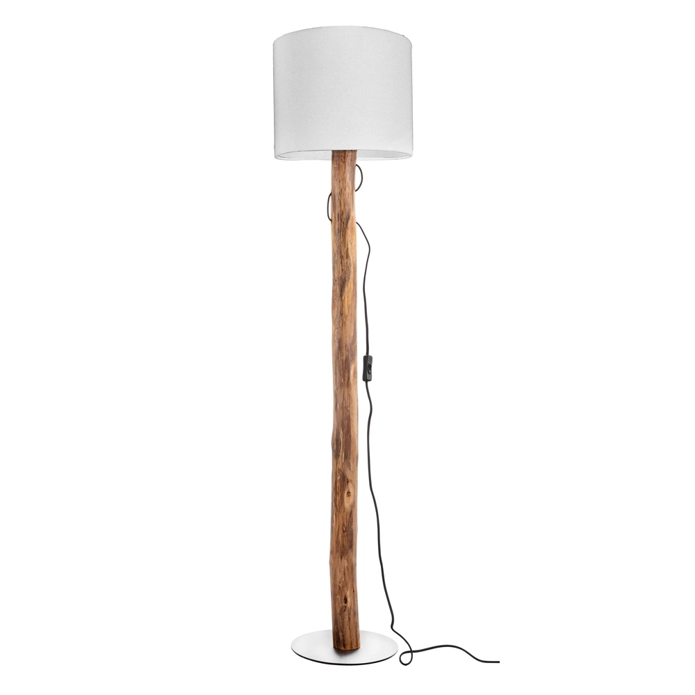 Holz-Stehlampe Norin mit weißer Kapuze