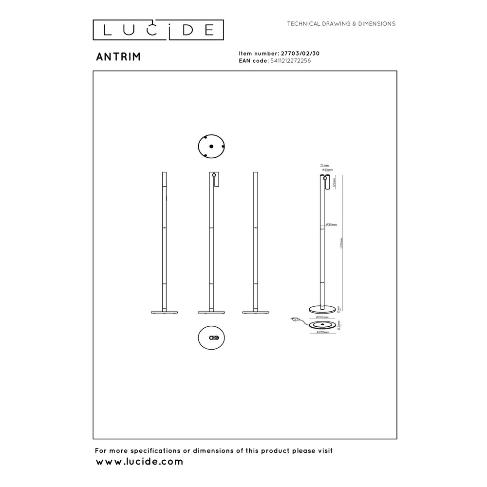 Wiederaufladbare Leselampe Antrim schwarzes IP54 Lucide 5411212272256
