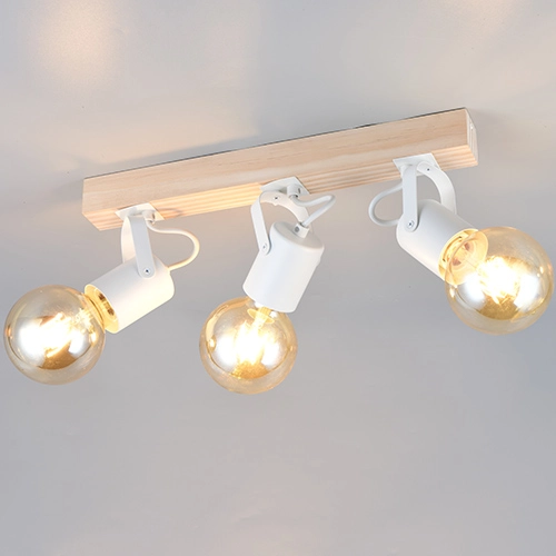 Deckenlampe 3-Leuchten Lynar Weiß mit Holz