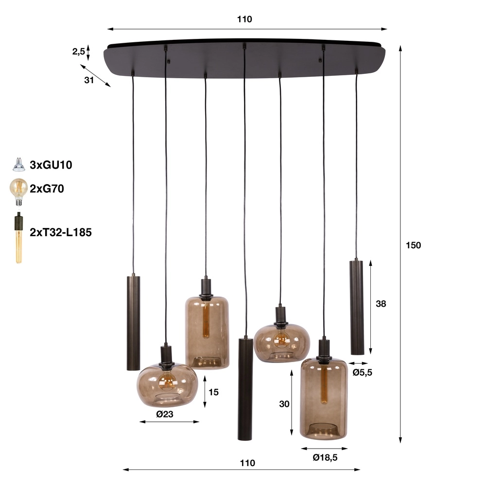 Moderne Pendellampe Serene 7-helles Sienabraun Lyora 8716803514812