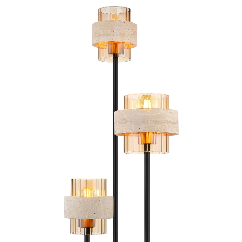 3-Licht Stehlampe Daren Schwarz mit Marmor Globo 9007371580675