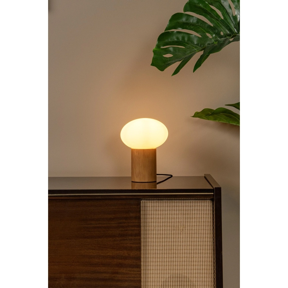 Skandinavische Tischlampe Birtle Holz mit Weiß Lucide 5411212051721