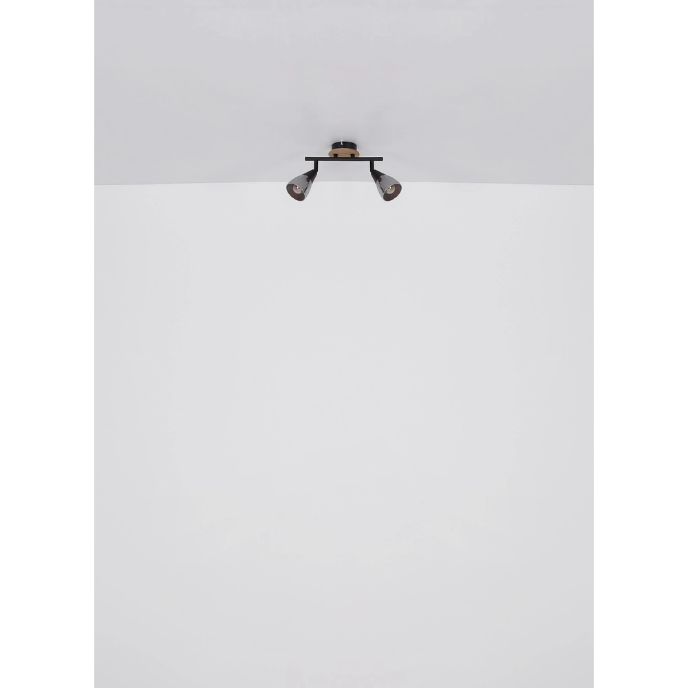 2-Licht Deckenlampe Mubby Schwarz mit Holzoptik Globo 9007371445868