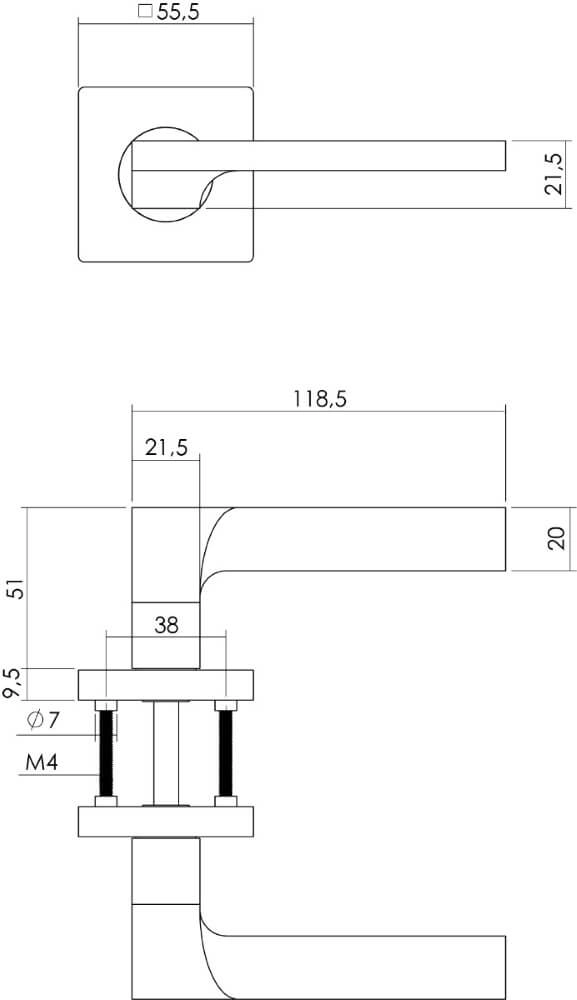 Türklinke Ben Quadratische Rosette nickel matt Intersteel 8714186272671