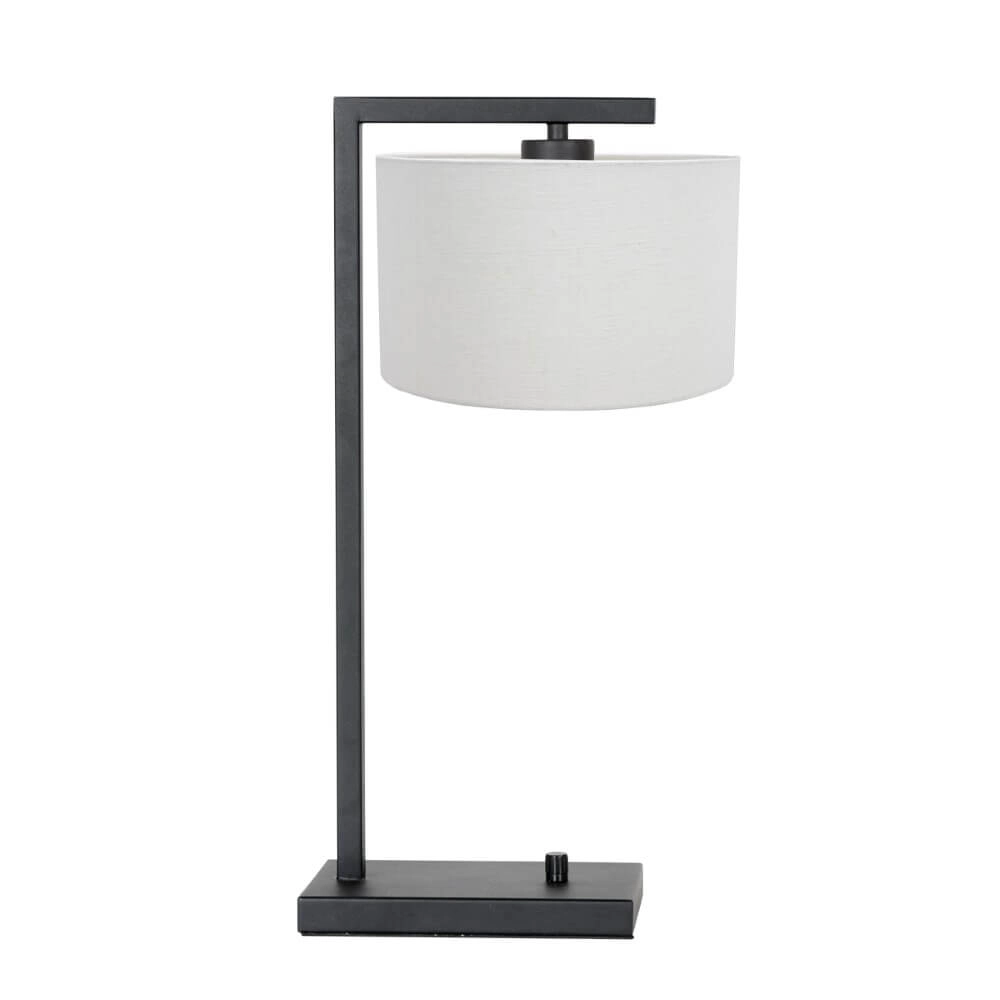 Schlanke Tischlampe Stanger Schwarz mit gebrochenem Weiß