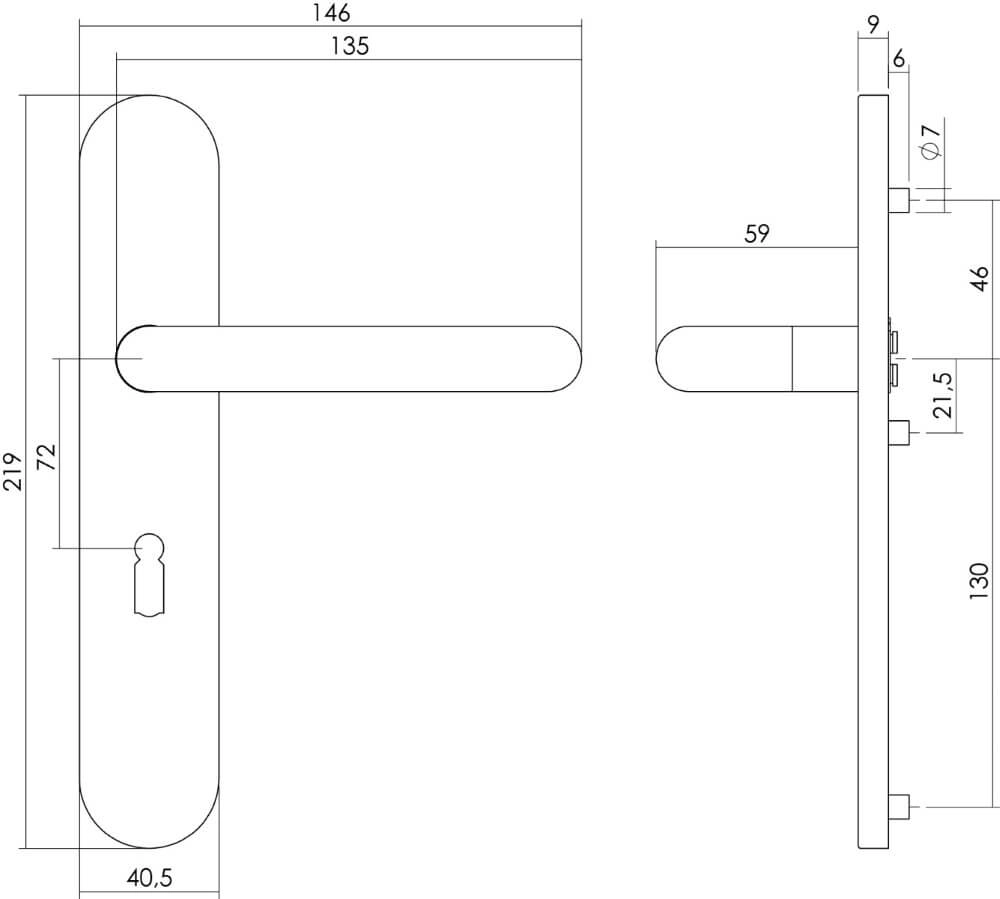 Türklinke Rond Schlüsselloch 72mm Edelstahl Intersteel 8714186176191