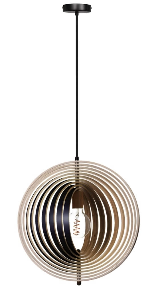 Design-Hängelampe Woody schwarz mit Holz Ø 43,5cm
