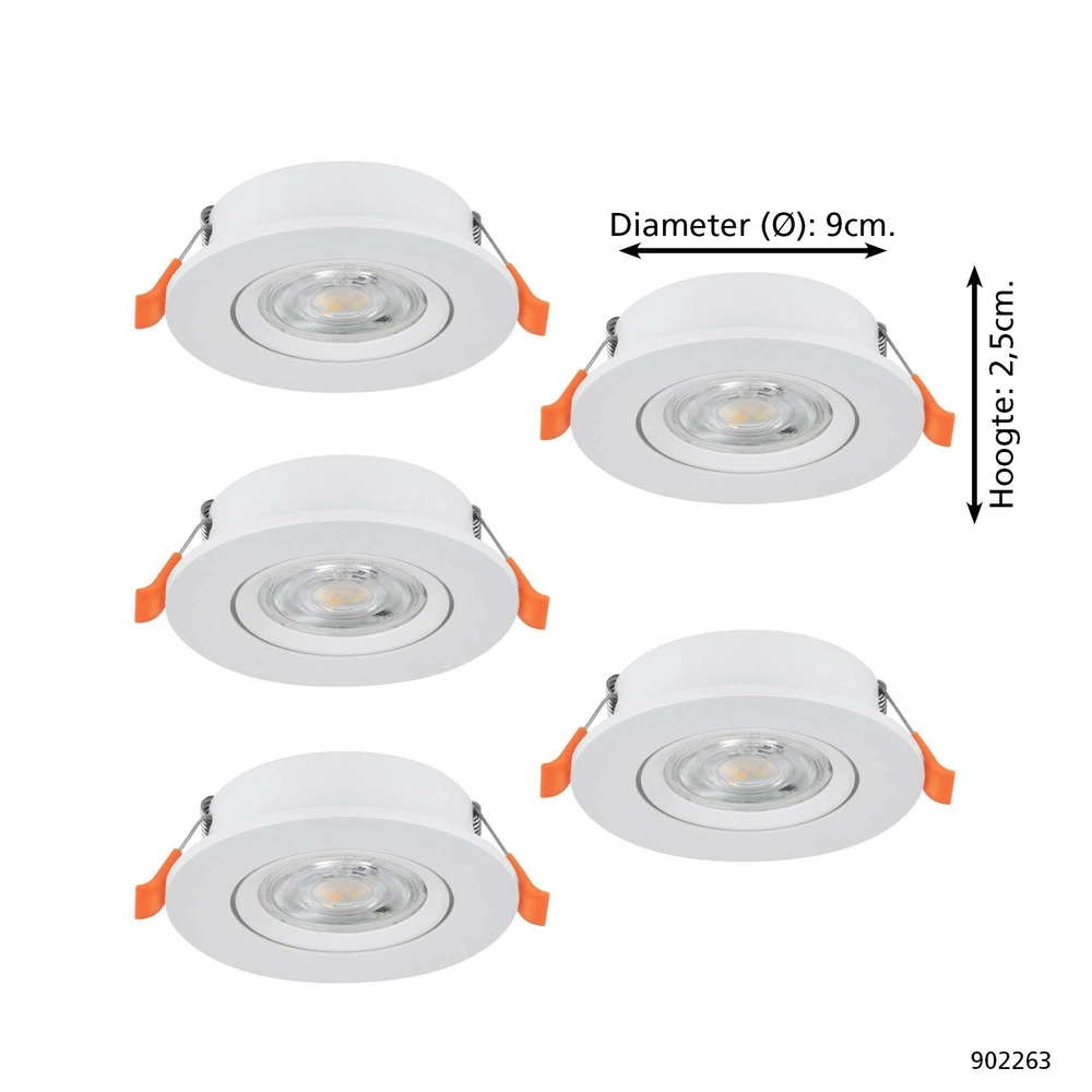 Set mit 5 Einbaustrahlern Barranco weiß Ø 9cm - 3-stufig CCT Eglo 9008606359455