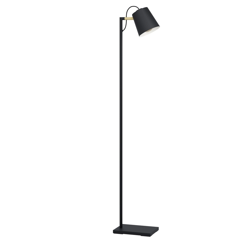 Stilvolle Stehlampe Lacey Schwarz mit Holzoptik