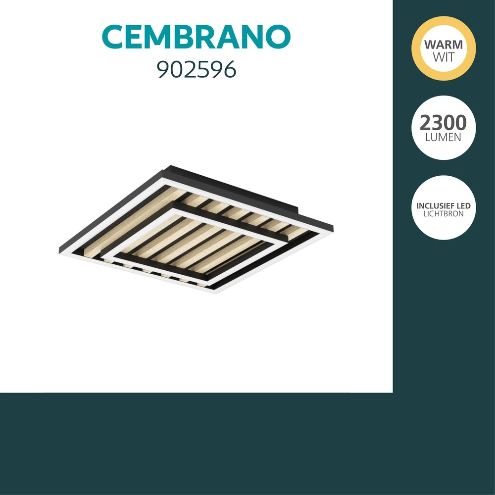 Moderne Deckenlampe Cembrano Schwarz mit Holzquadrat 31,5 x 31,5 cm Eglo 9008606388219