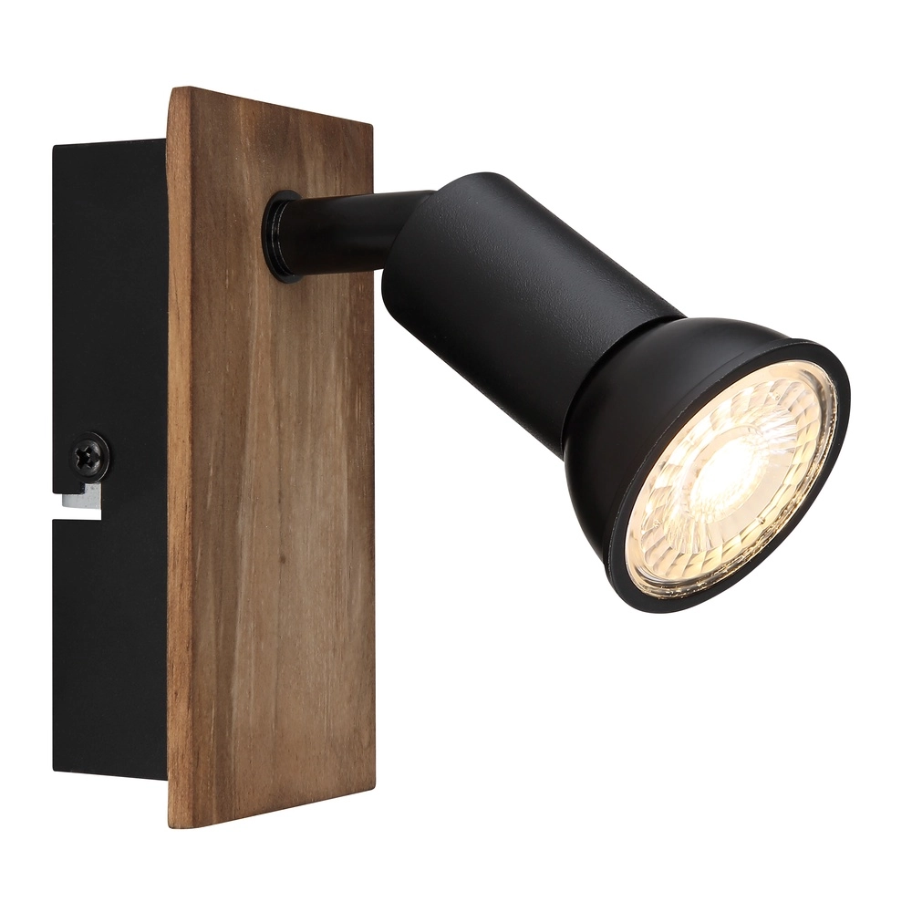 Oberflächenmontierter Spot Drew Schwarz mit Holz