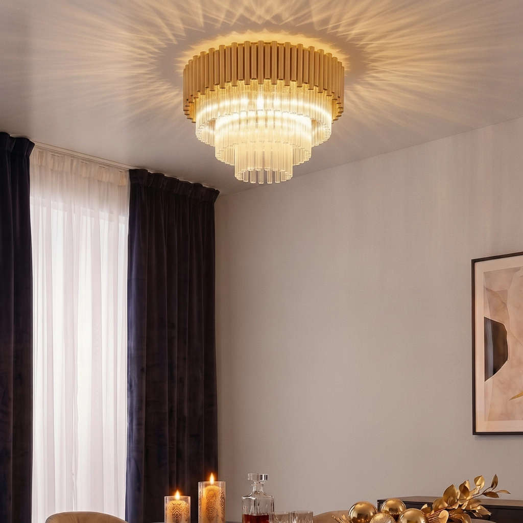 Deckenlampe Magnolia gold mit Kristall Ø 50cm