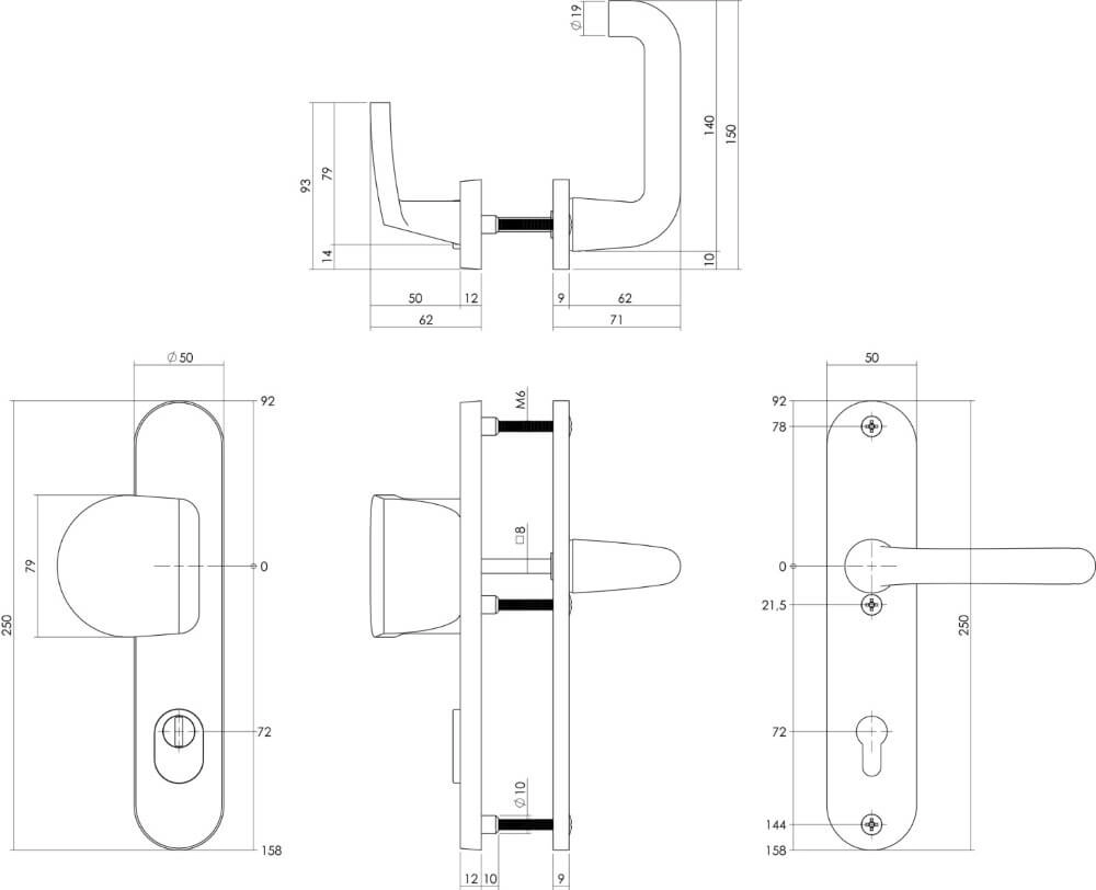 Haustürbeschläge Vurano PC 72mm Kernzugschutz Aluminium schwarz Intersteel 8714186492086