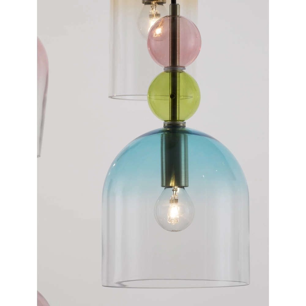 Farbige Pendelleuchte Murano 5-flammig