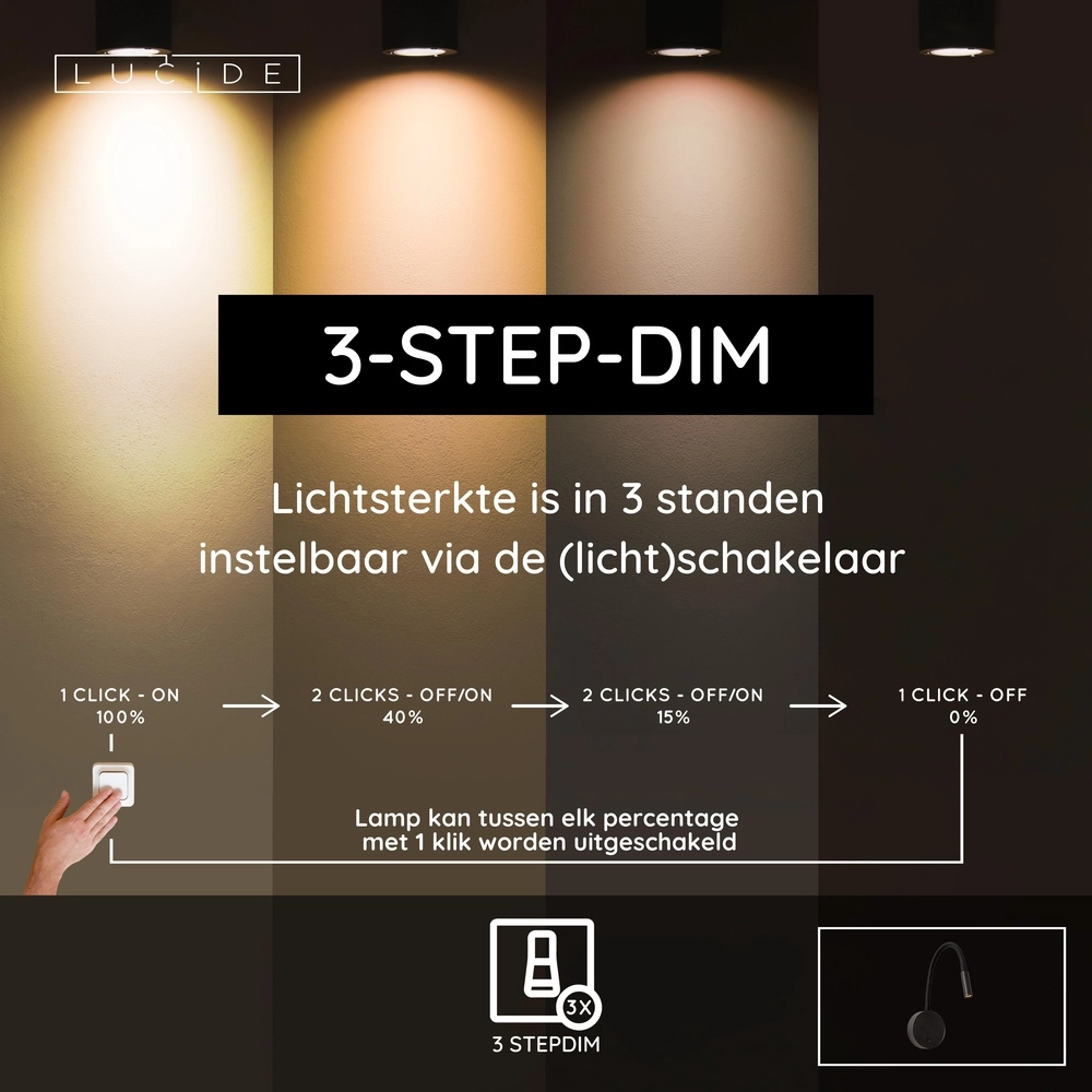 Nachttischlampe Asja dimmbares Schwarz Premium by Lucide 5411212421180