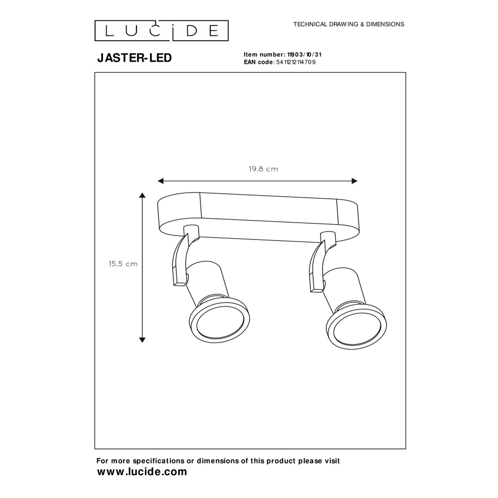 Deckenlampe Jaster-Led 2-Licht weiß Lucide 5411212114709